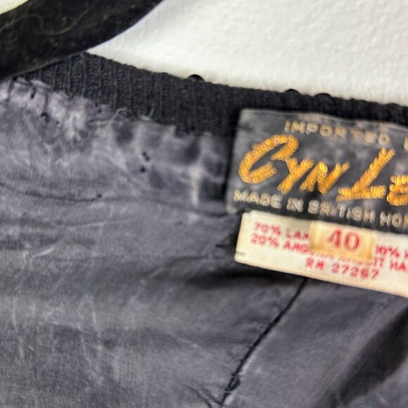 Cyn Les Vintage 1950's Lambs Wool & Angora Sequin Beaded Knit Cardigan Black 40 - Picture 14 of 15